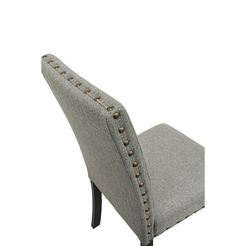 Modern Grey Fabric Dining Chairs with Plush Cushions and Nailhead Trim