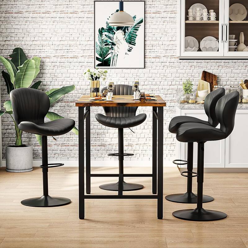 BOSSIN Set of 2 Modern Adjustable Bar Stools, Faux Leather Upholstered Swivel Counter Stools - 16.5"D x 19.6"W x 46.9"H