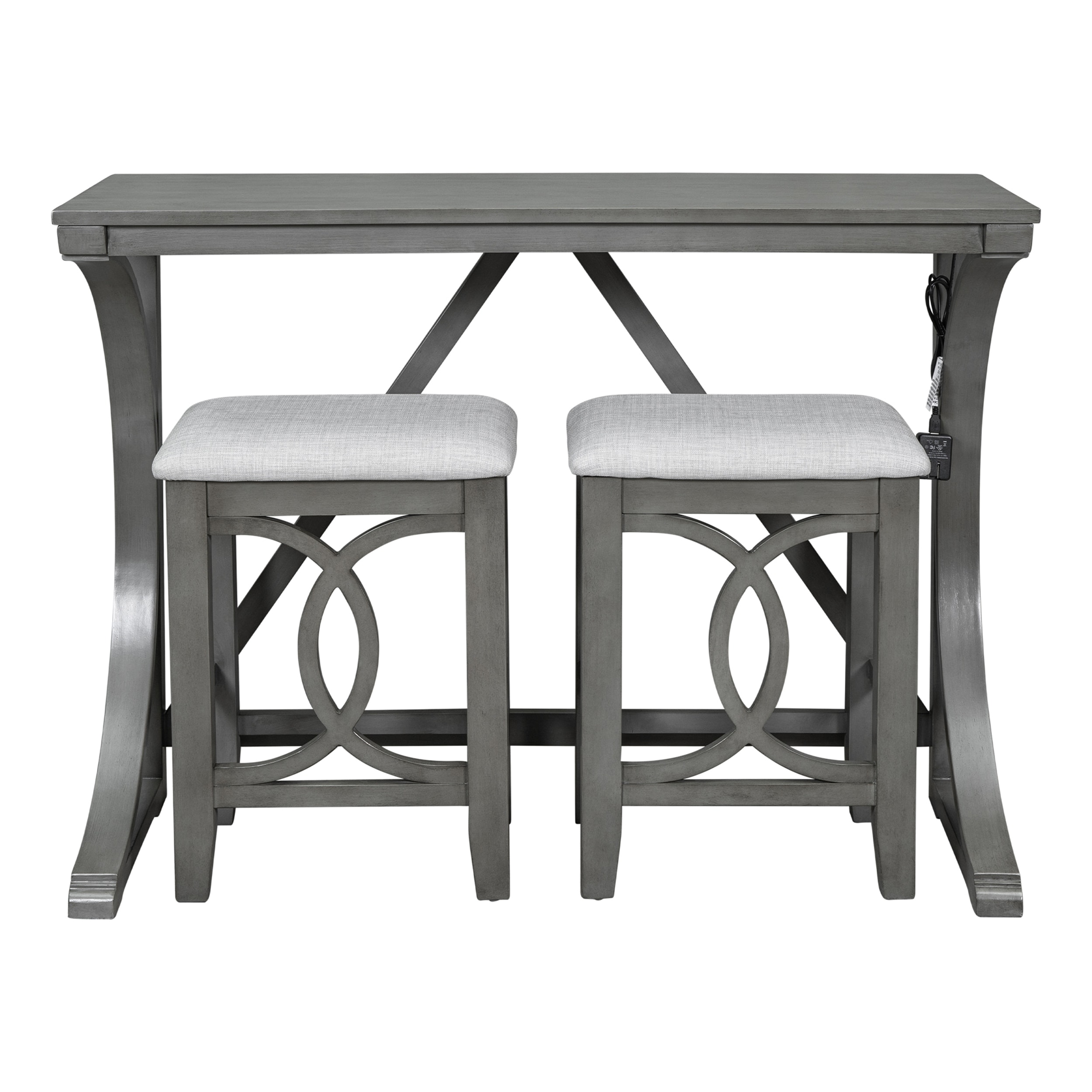 3-Piece Counter Height Dining Set with Built-in Charging Ports