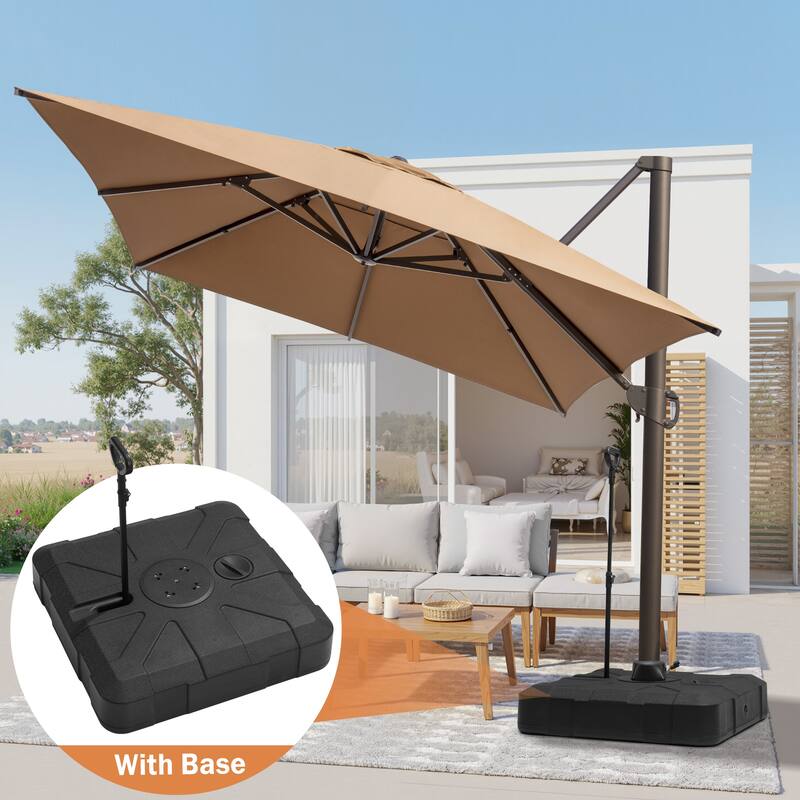10 X 13FT Outdoor Patio Cantilever Umbrella with Rod Base - Tan