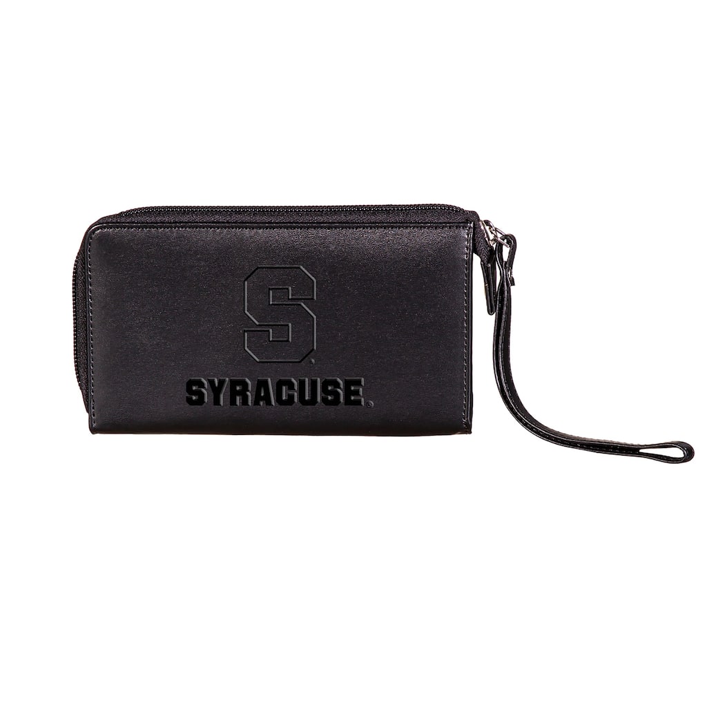 Black Hybrid Leather Cell Phone Wristlet Wallet, Syracuse University - 4" x 7"