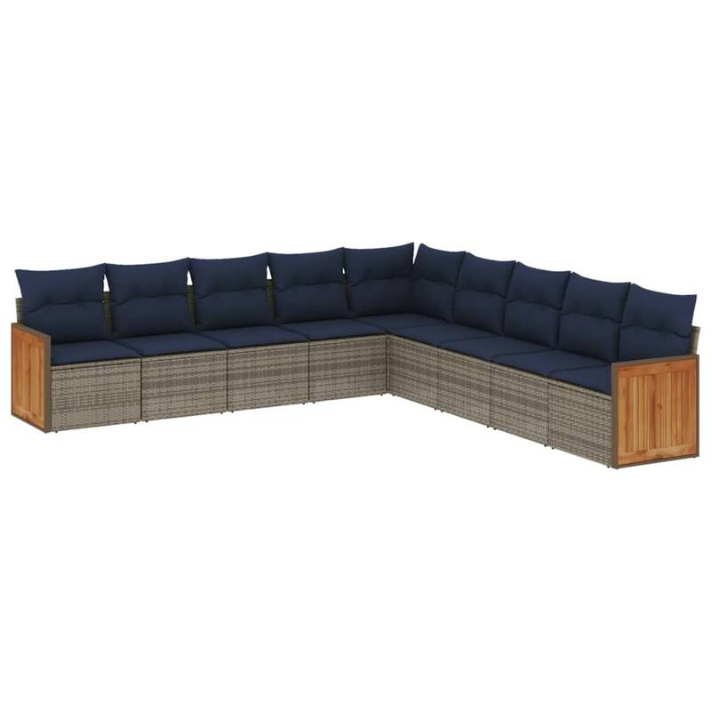 vidaXL 9/10 Piece Patio Sofa Set with Cushions Black/Gray Poly Rattan - 21.7 x 24.4 x 27.2