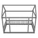 preview thumbnail 10 of 11, Gray Twin Size Pine Wood Floor Bed with House Roof Frame and Safety Guardrails