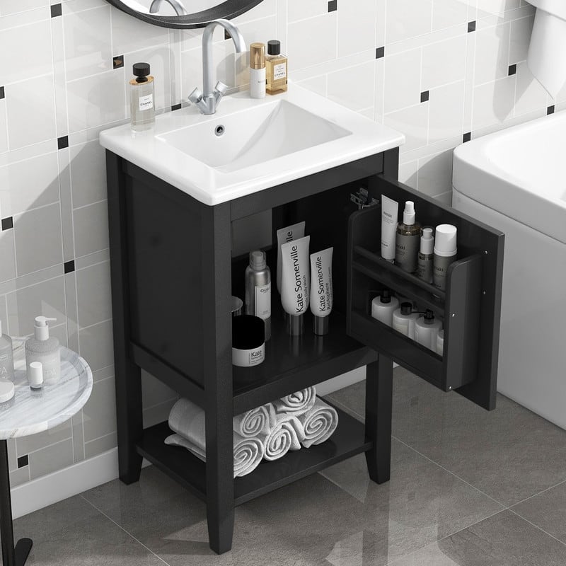 20" Bathroom Vanity with Sink – Soft-Closing Door Cabinet Featuring Storage Rack and Open Shelf‌ - 20"L x 15.5"W x 33.5"H