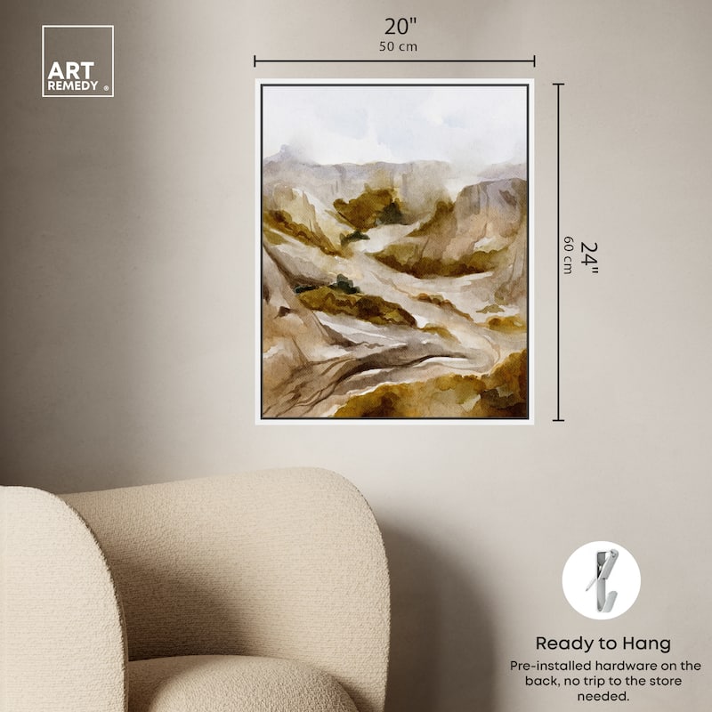 Art Remedy Winter End Rock Mountain Framed Landscape 1 Piece Canvas Wall Art Watercolor Style