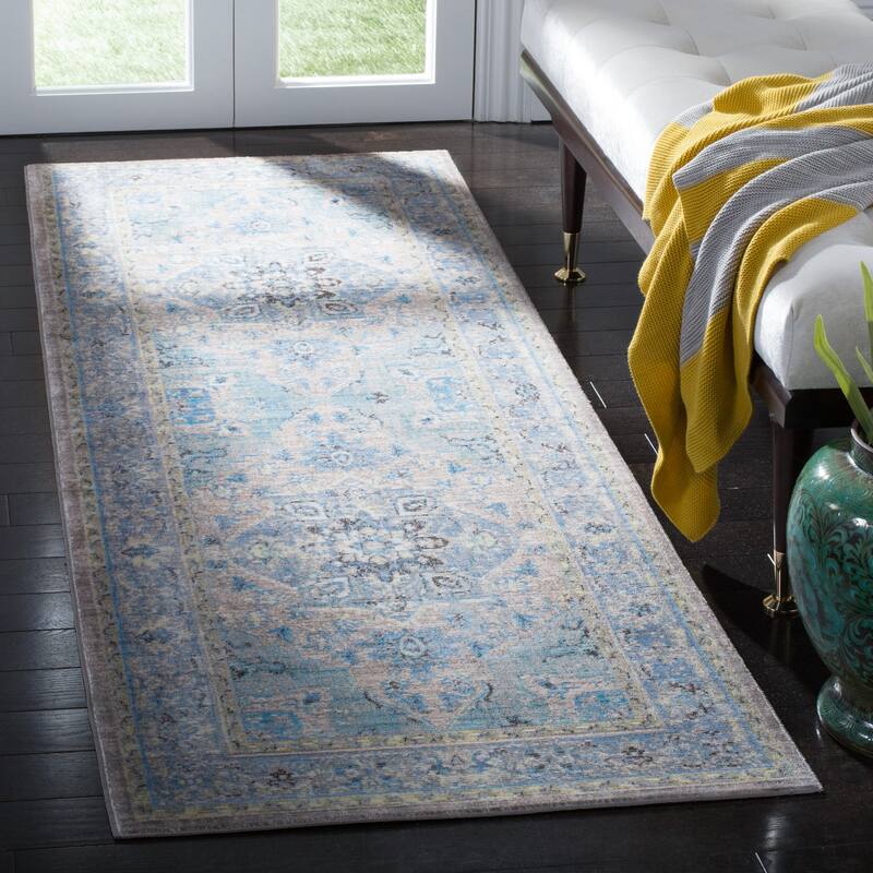 SAFAVIEH Claremont Lieve Vintage Boho Oriental Polyester Rug - 2'6" x 7'9" Runner - Blue/Light Grey