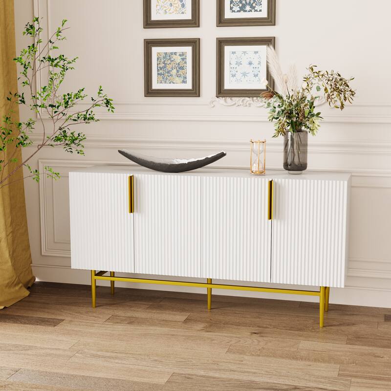 4-door Sideboard Gold Metal Handle Buffet Cabinet