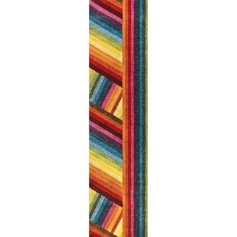 JONATHAN Y Kingdarr Rainbow Contemporary Stripe Multi Area Rug - 2 X 8 - Multi