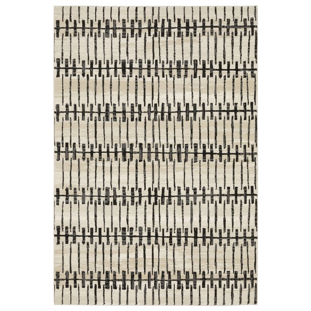 Style Haven Ripley Geometric Lines Beige/ Black Mixed Pile Area Rug