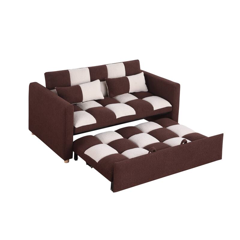 Brown Beige Convertible Sofa Bed Multifunctional Loveseat Sleeper Sofa Couch Pull-Out Sofa Bed with Metal Frame