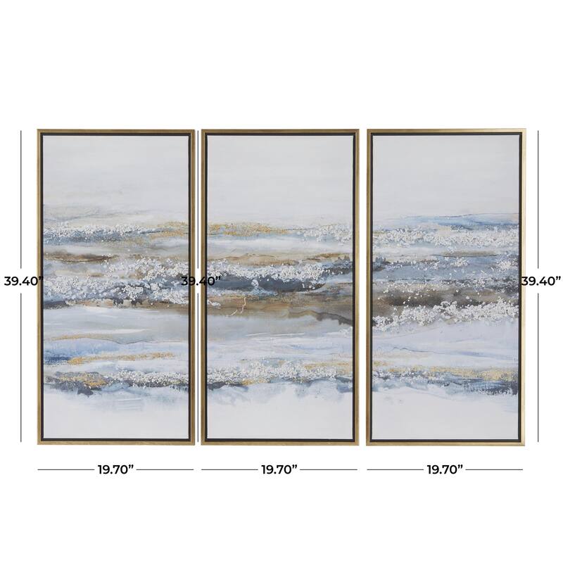 Canvas Landscape Living Room Framed Wall Art with Gold Frame - Set of 3 Blue - Roche River Decor