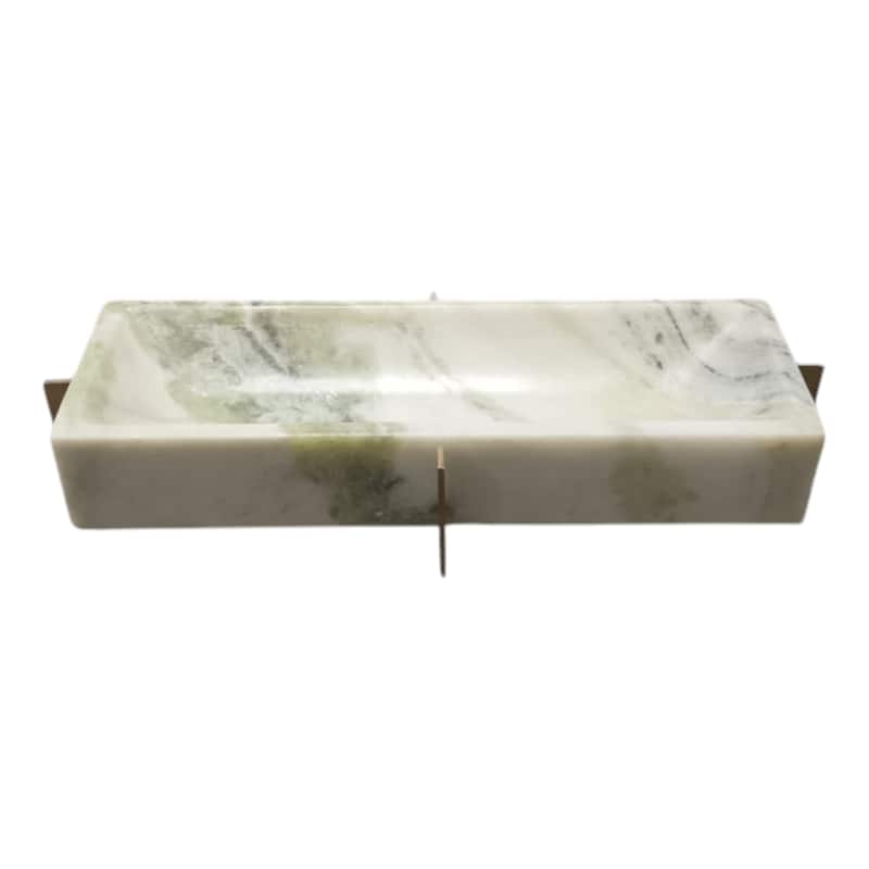 Marble Stone Tray Plate Fauna-Inspired Design Home Office - 3" Green - 13.5" x 5" x 2.5"