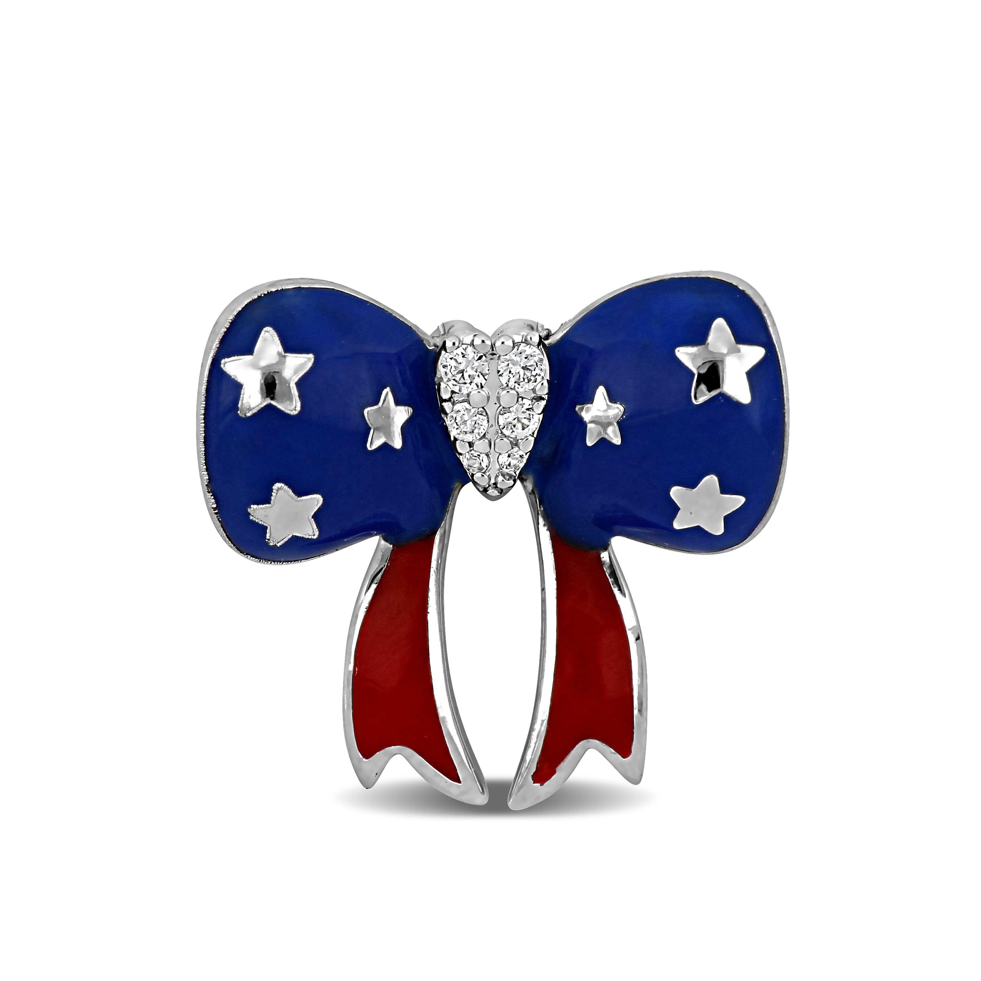 Miadora 1/10ct TGW Cubic Zirconia Brass America 250 Red White and Blue Bow Pin