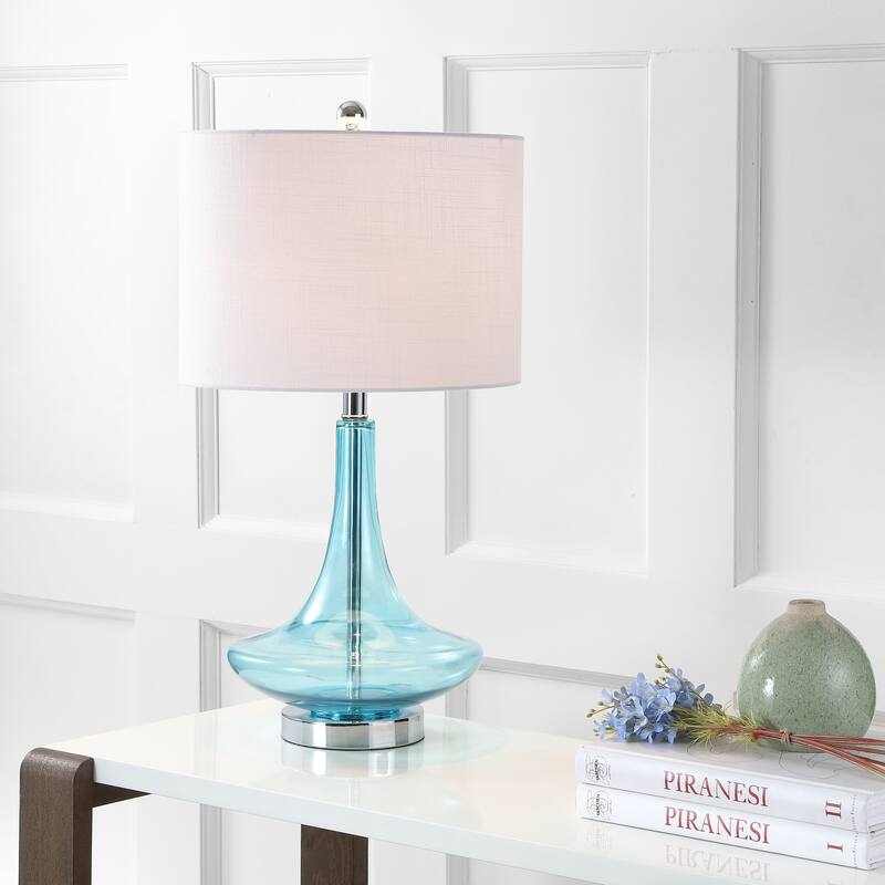 Ames 25.5" Glass Teardrop LED Table Lamp, Mercury Silver/Chrome (Set of 2) by JONATHAN Y