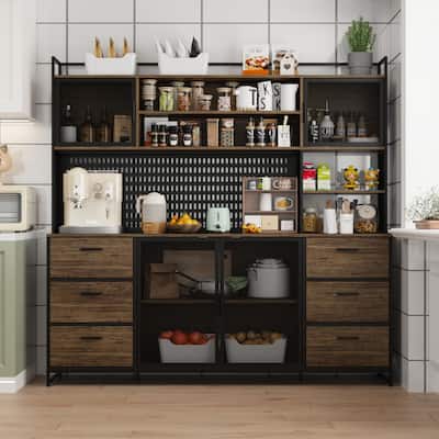 Large Kitchen Storage Cupboard Pantry with Metal Doors&6 Drawers&Shelf - 70.9"W
