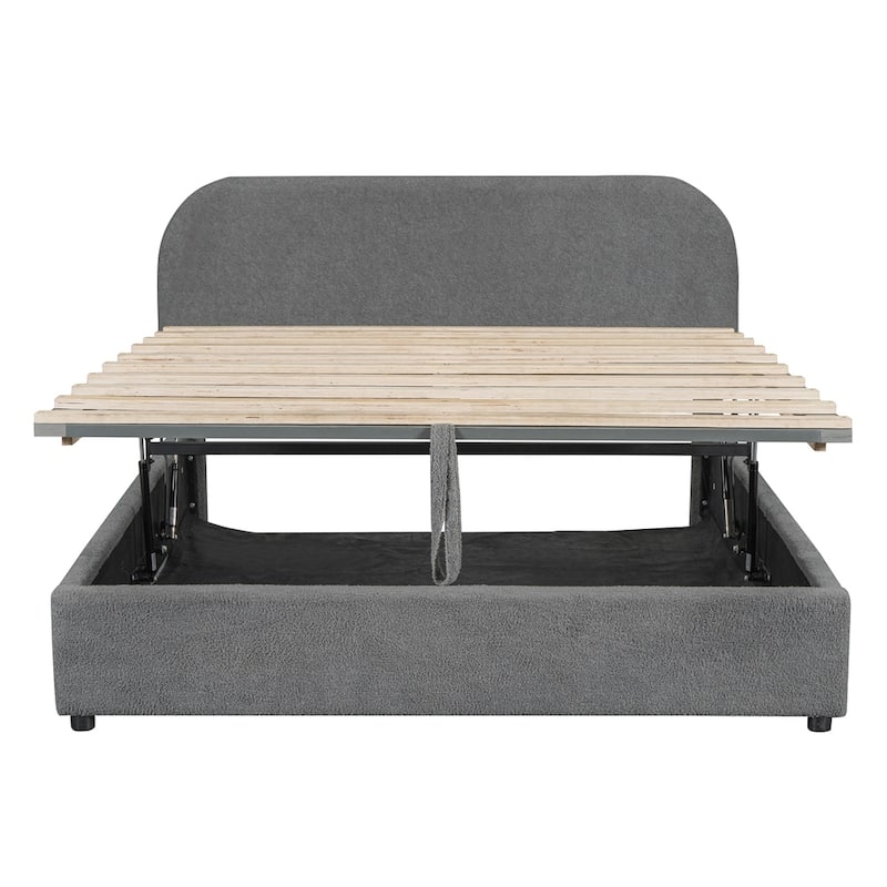 Queen Size Upholstered Platform Bed with Hydraulic Storage System