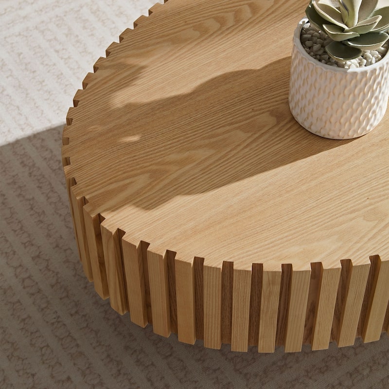 Modern Handcraft Drum Coffee Table Length 43.7 inch Ellipse Coffee Table for Living Room,Oval Small Coffee Table