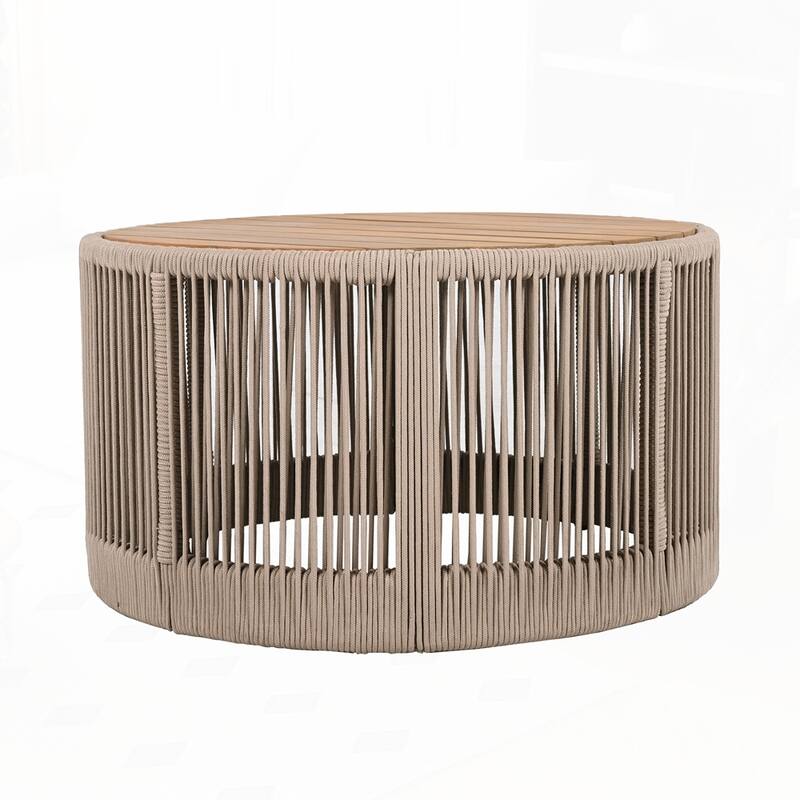 Weather Resistant Outdoor Rattan rope Acacia Wood Coffee Table