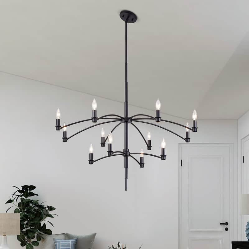 KAWOTI 12-Light Dimmable Classic Traditional Chandelier Pendant Light - W39.75"*H80"