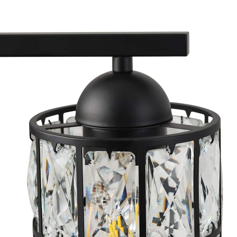 Modern 3-Light Bathroom Vanity Light in Matte Black with Clear Crystal Shades Wall Sconce Fixture
