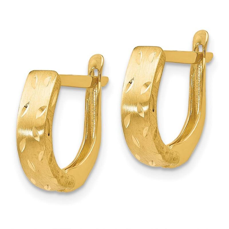 Curata 14k Yellow Gold Polished Brushed Sparkle Cut Hoop Earrings 12.5x3.5mm