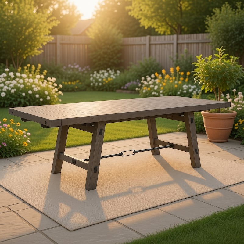 Yael Dining Table, Light Brown Mahogany Wood, Extendable 76-106 Inch