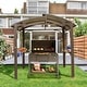 preview thumbnail 2 of 6, 8x5FT Arc Roof, Grill Canopy for Outdoor Grill w/Double Galvanized Steel Roof and 2 Side Shelves, BBQ Gazebo Grill Tent ,Brown