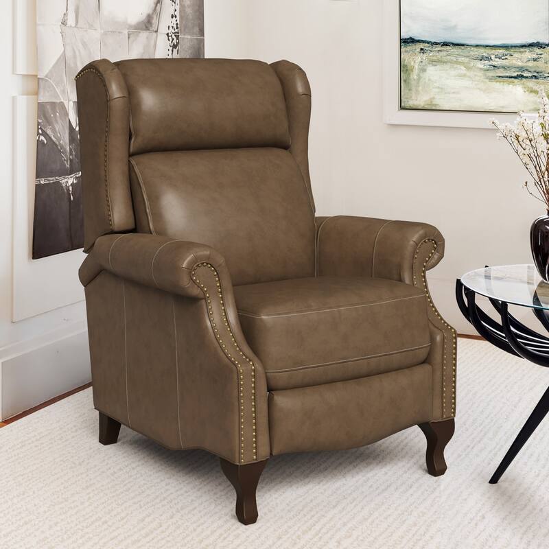29.5-Inch Modern Recliner Chair,Genuine Leather Recliner With Comfortable Arms And Single Chair For Living Room,Beige/Blue/Brown - Grayish Brown