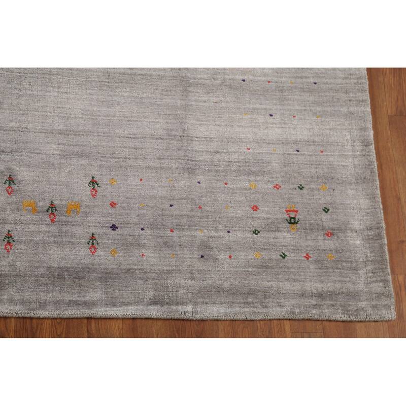 Tribal Gabbeh Indian Area Rug Handmade Silk Carpet - 8'0"x 9'8"