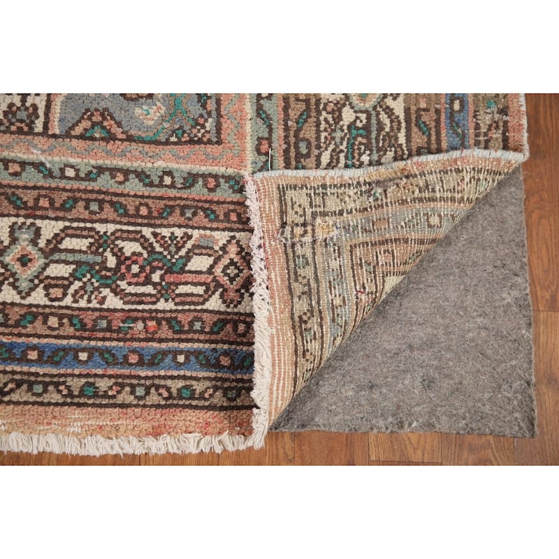 Pink Geometric Hamedan Persian Vintage Rug Hand-knotted Wool Carpet - 6'10" x 9'11"