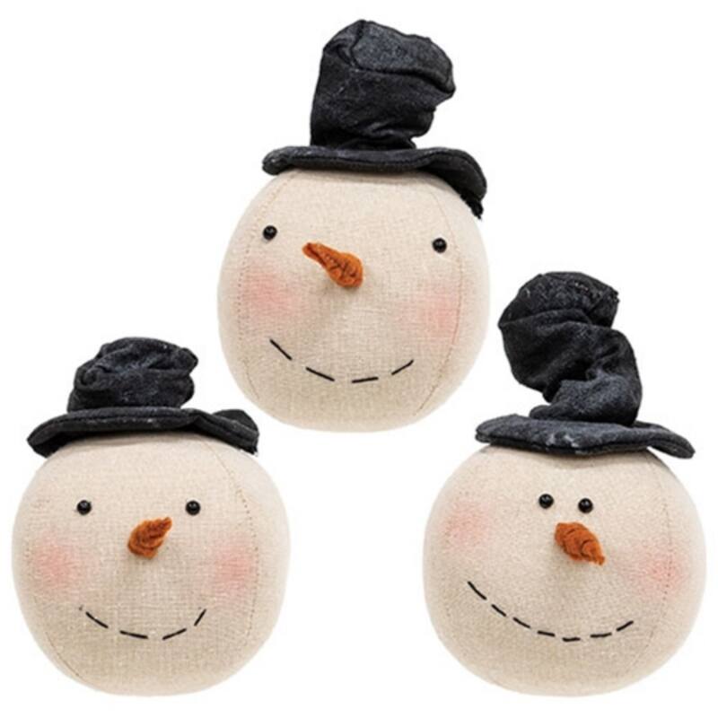 Stuffed Snowman Head Sitters with Floppy Hats 3 Asstd. - 4” x 4” x 7” - White-Black