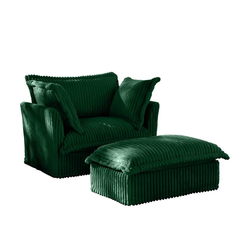 Oversized Accent Chair with Ottoman, Modern Cloud Chaise Lounge Chair with Deep Seat, Upholstered Armchair Reading Sofa Chairs