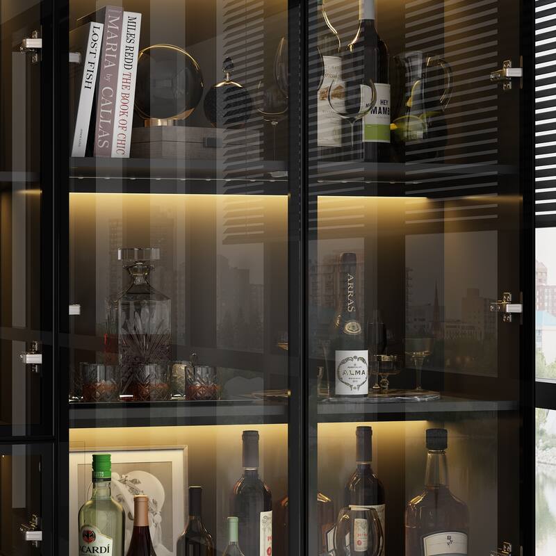 Tall Modular Display Storage Cabinet Bookcase w/Light Home Office