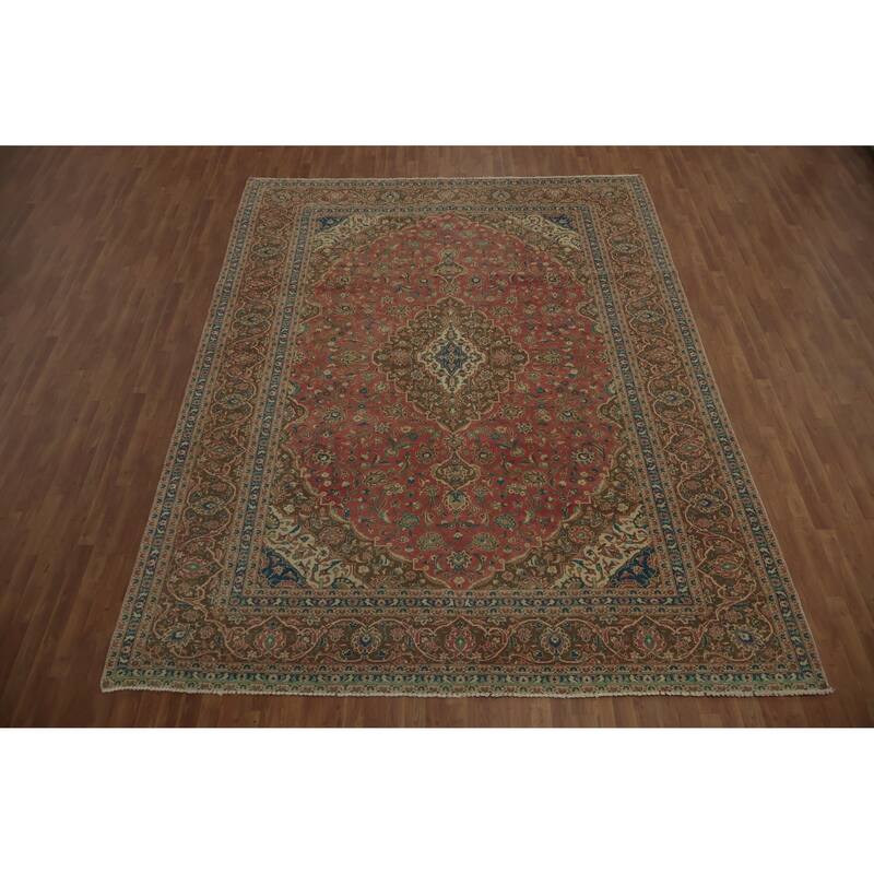 Hand Knotted Oriental 100% Wool Carpet Traditional Floral Pink Kashan Area Rug - 13' 1'' X 9' 9''