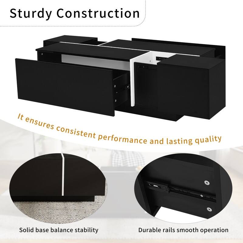 47.2''-72.7'' Extendable Coffee Table, Multi-Functional Coffee Table with High-Gloss Finish