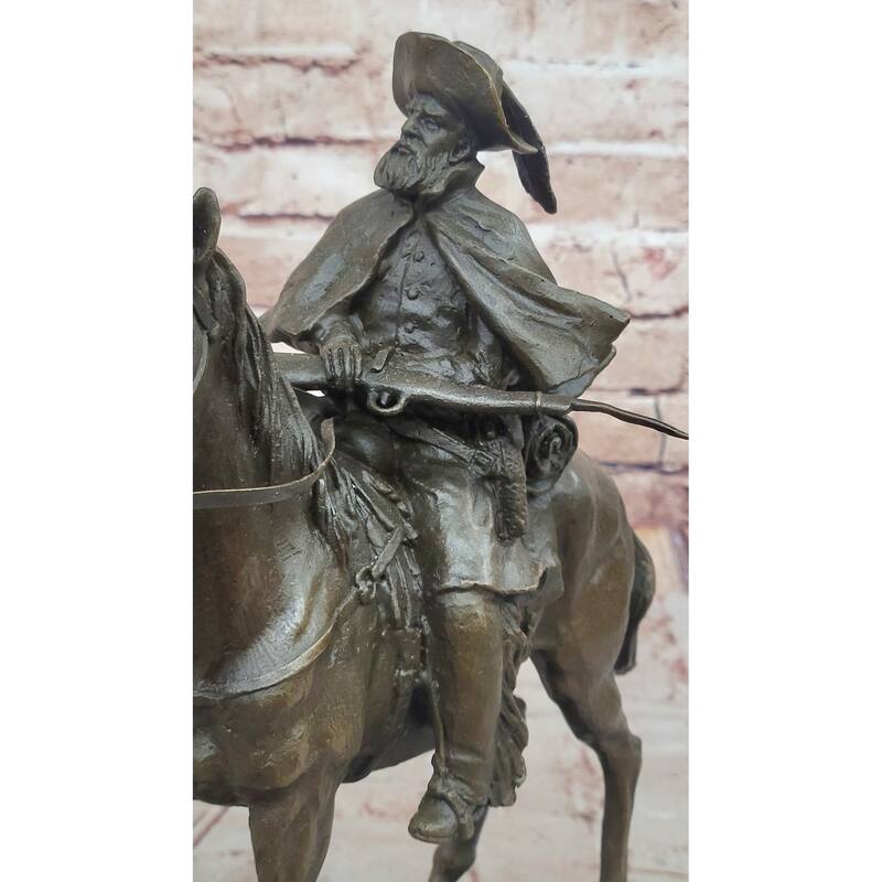 Bronze Explorer On Imitative Horseback – Detailed Historical Sculpture On Marble Base