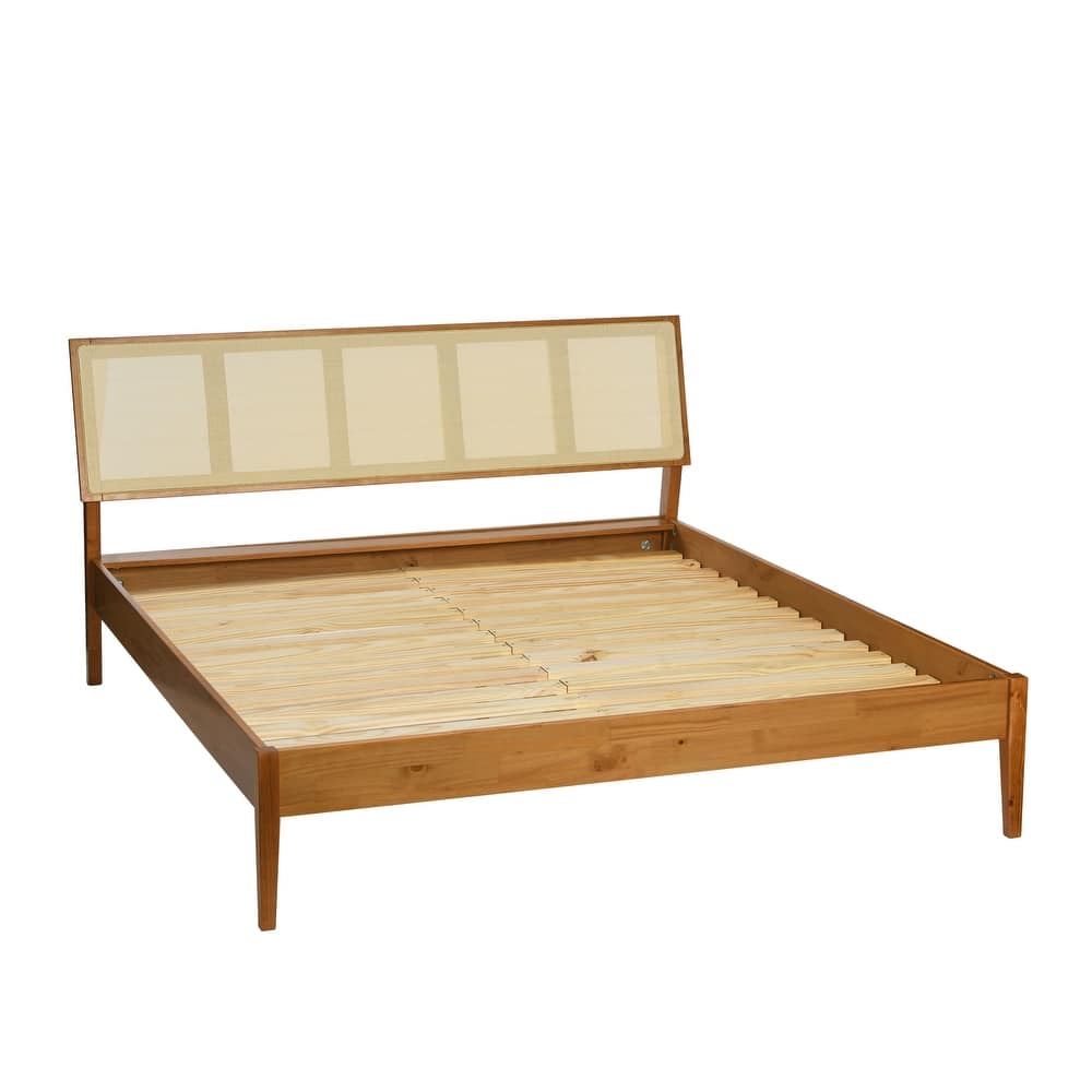 Crawford Solid Wood Bed with Woven Cane Headboard