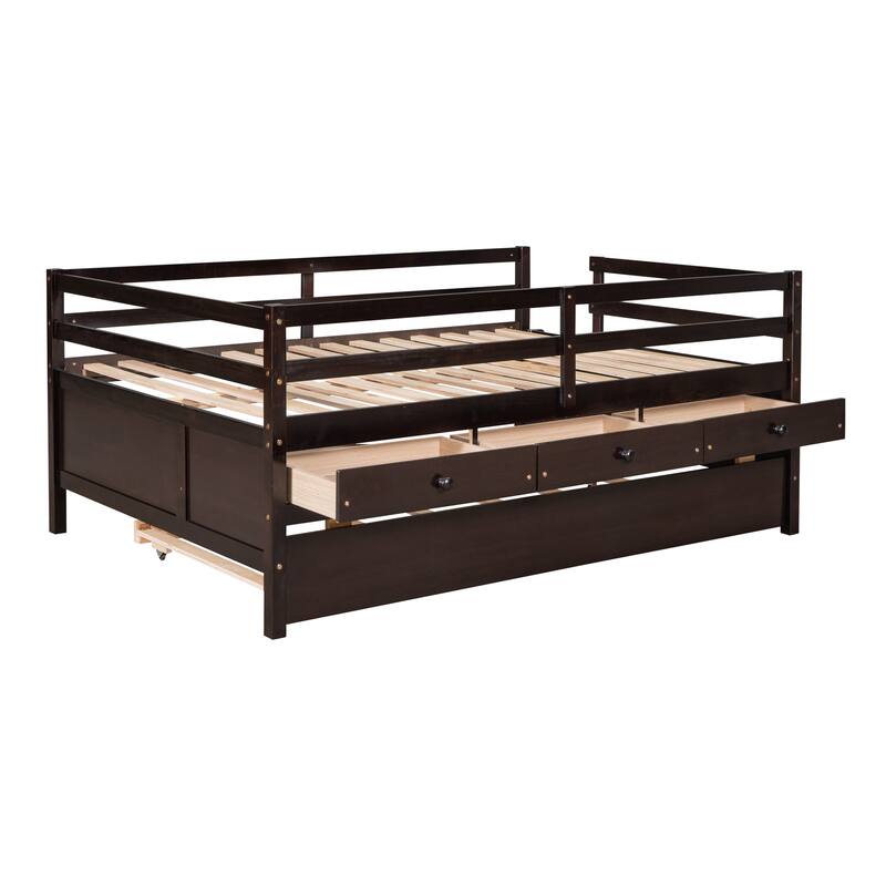 Espresso Solid Pine Wood Low Loft Bed Full Size Bed Bath & Beyond