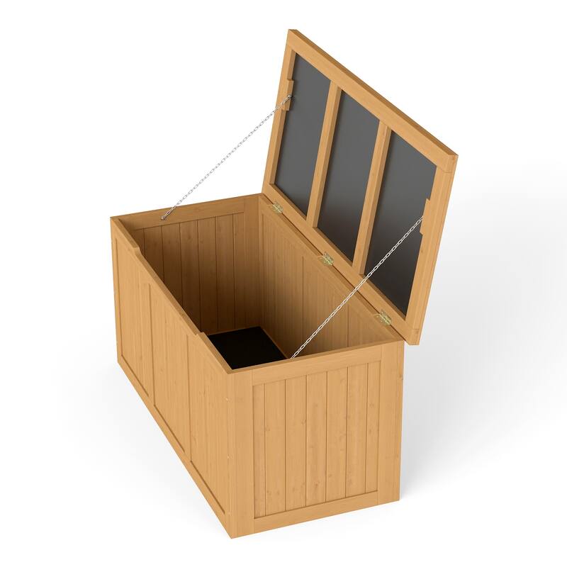 67 Gallon Wooden Deck Box Solid Wood Storage Box Seat & Table Top for Patio Furniture Cushions, Pool Toys & Garden Tools