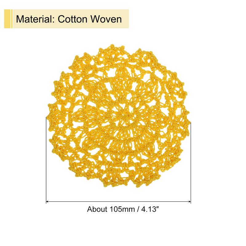 Fabric Coasters, 8pcs 4" - Cotton Woven Crochet Doilies with Floral - 105mm - Yellow