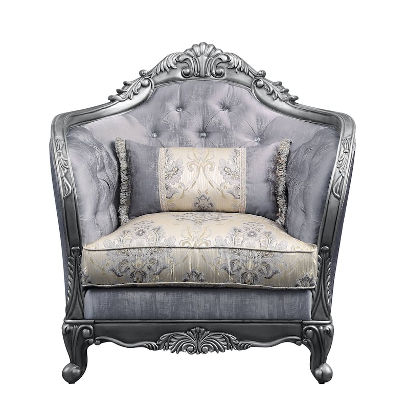 Catherine Platinum Gray Button Tufted Accent Chair