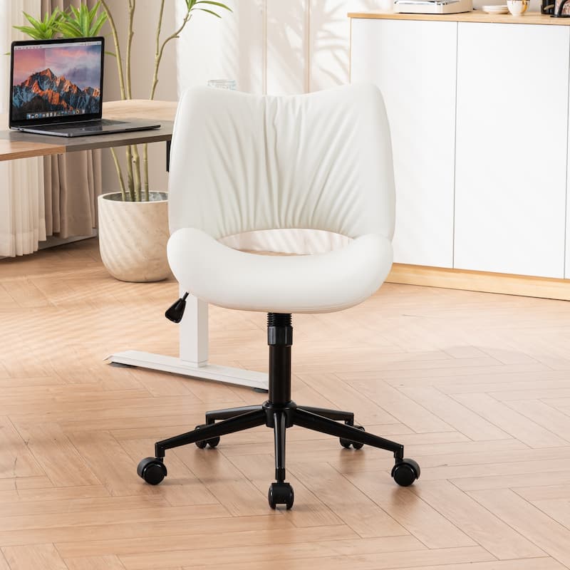 Ergonomic Faux Leather Office Chair, Swivel Task Chair - White