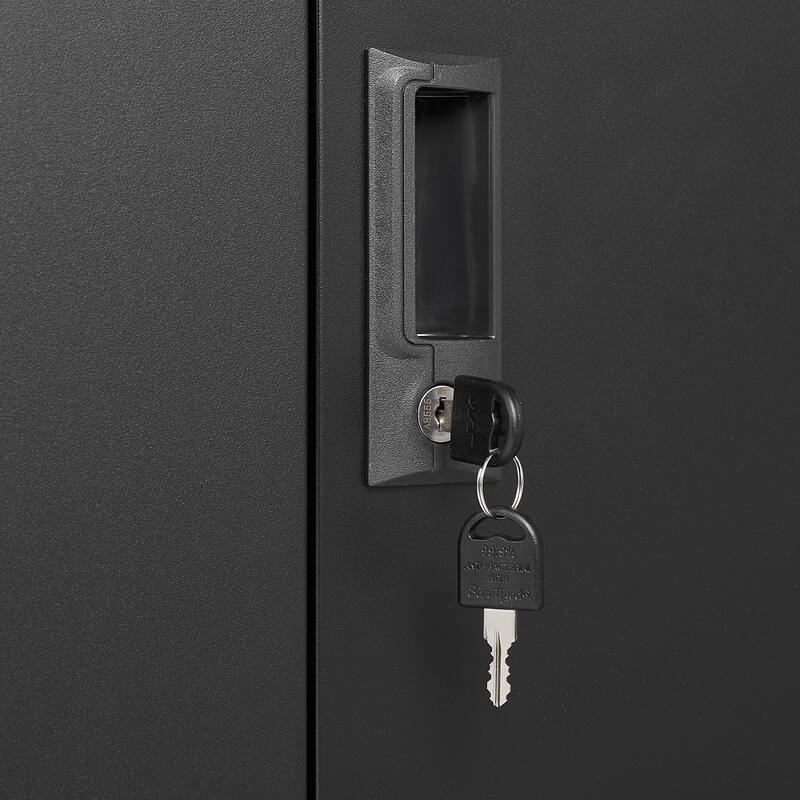 Anmytek Black Lockable Storage Cabinet with Hanging Rod and Adjustable Shelves Secure Wardrobe for Bedroom and Living Room