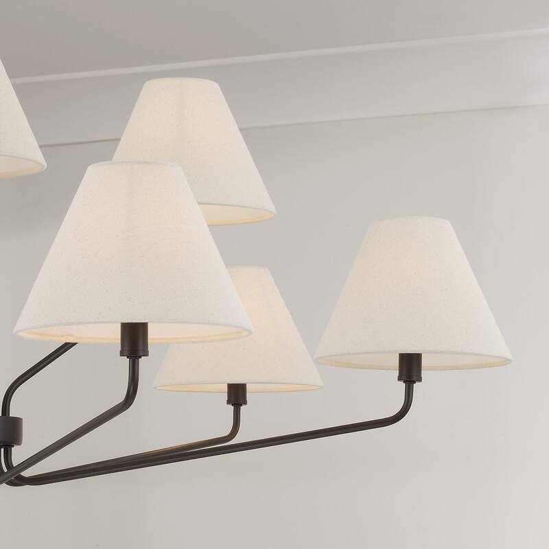 45" W x 22.5" H 9-Light Angular Two-Tier Chandelier with Tapered White Fabric Shades - 45"W x 22.25"H
