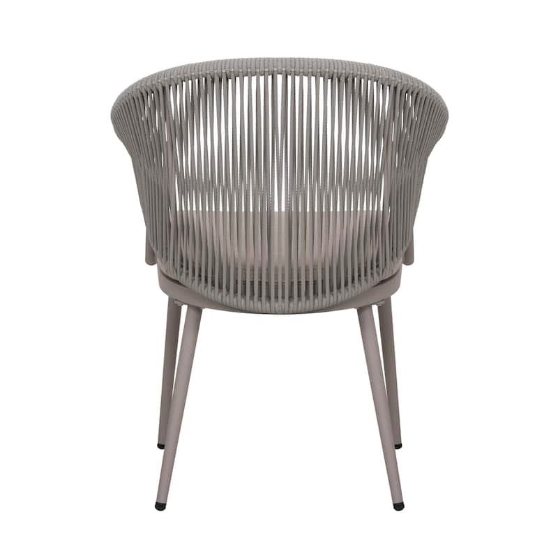 Aluminum Patio Outdoor Dining Chair Woven Rope Armchair with Removable Gray Cushion (2-Pack)