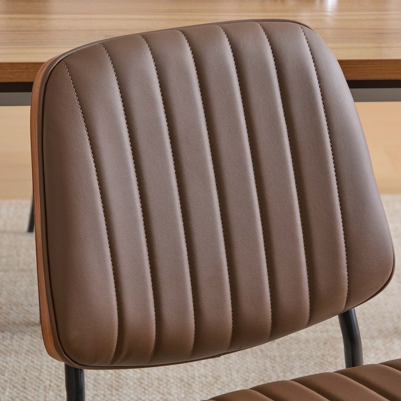 Upholstered Dining Chairs Set of 2, Faux Leather Chair with Walnut Bentwood Back, Kitchen Chairs with Adjustable Foot