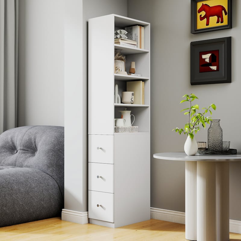 70.87" H Display Storage Cabinet,4-Tier Shelf,3 Side Drawers ,Modern Wooden Tall Bookshelf Bookcase