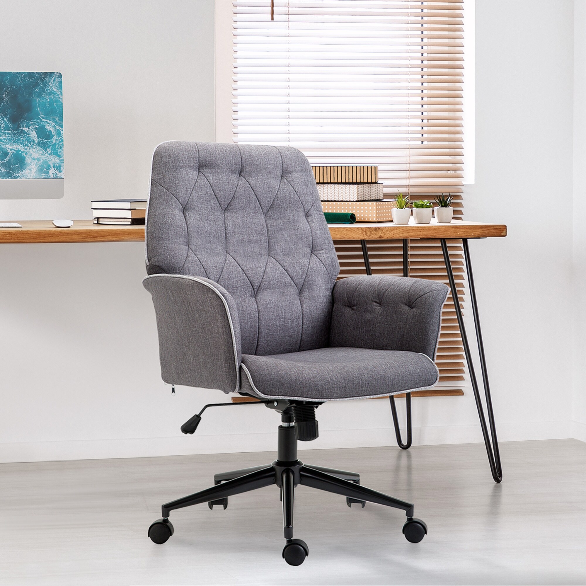 Gray tufted desk on sale chair