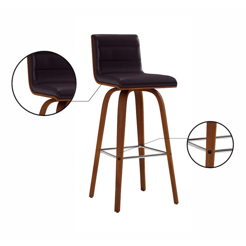Skara Swivel Bar Stool, Upholstered Bar Height Chair with Bentwood Frame