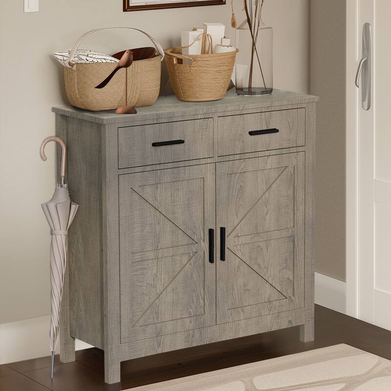 Homy Casa Modern Farmhouse Buffet Cabinet with Storage & 2 Drawers